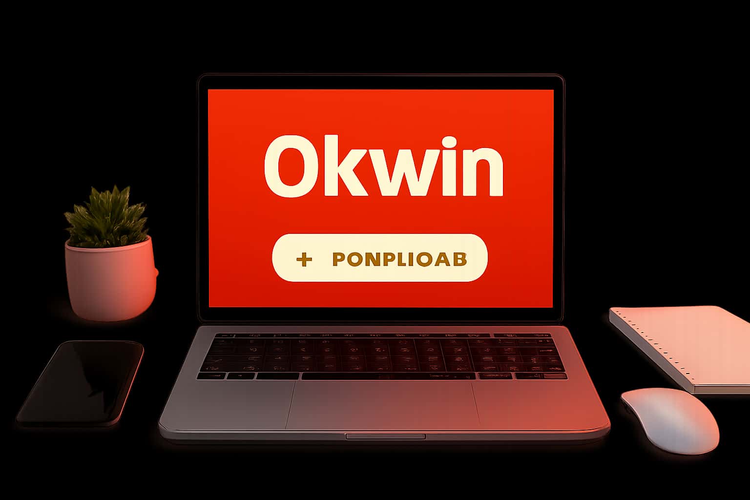An informational graphic showcasing the Okwin Download process with the text 'Okwin' displayed.
