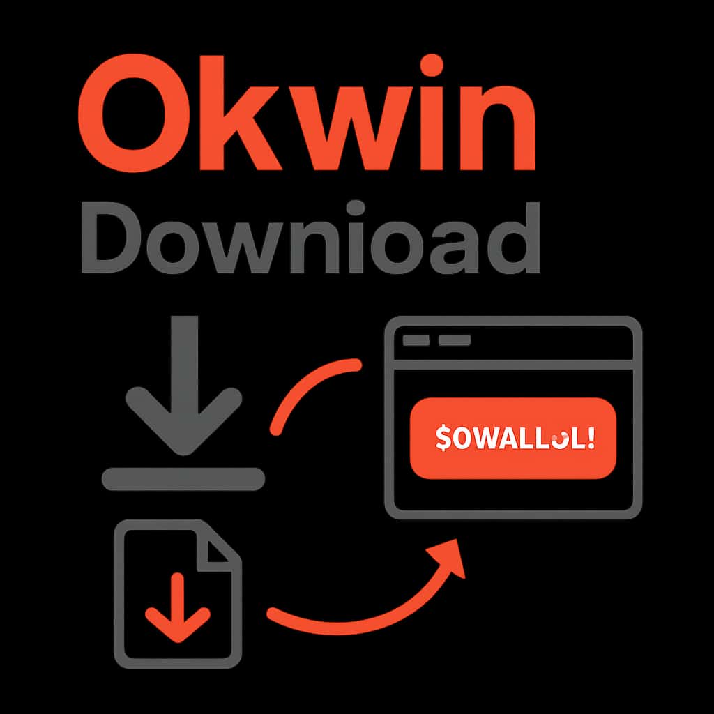 An educational diagram illustrating the steps to download Okwin.