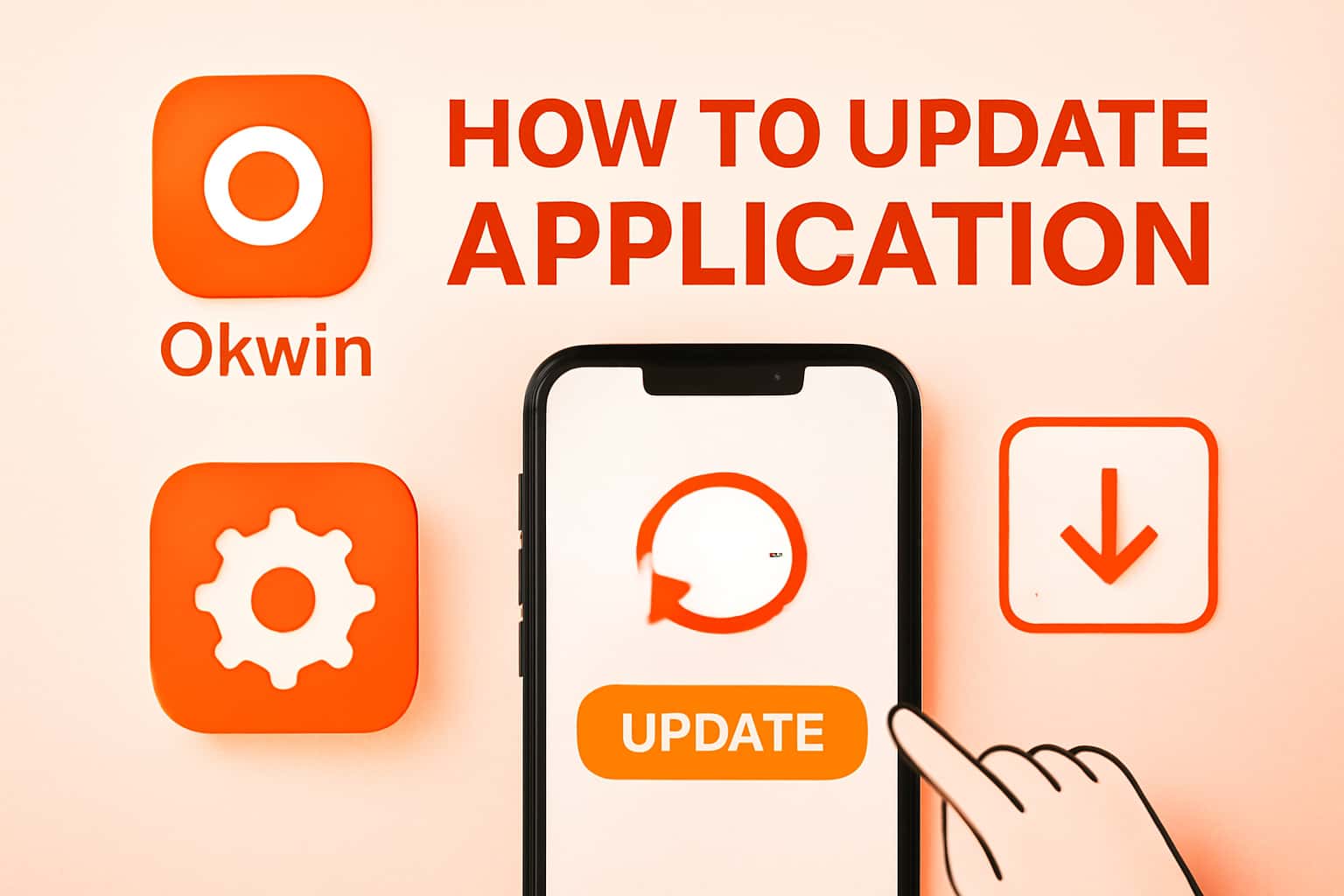 Informational graphic illustrating the update process for the Okwin application.