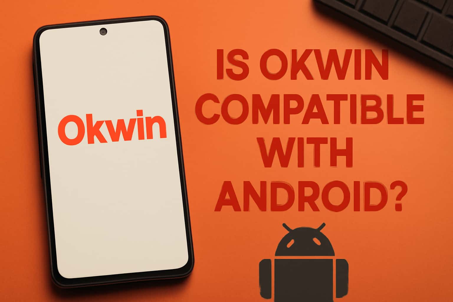 An informative visual representation discussing Okwin's compatibility with Android devices.