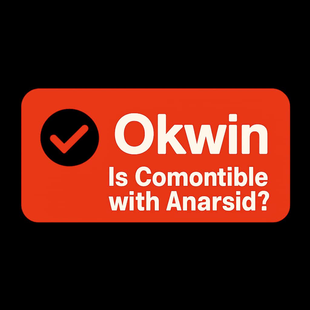 A badge design symbolizing the compatibility of Okwin with Android platforms.