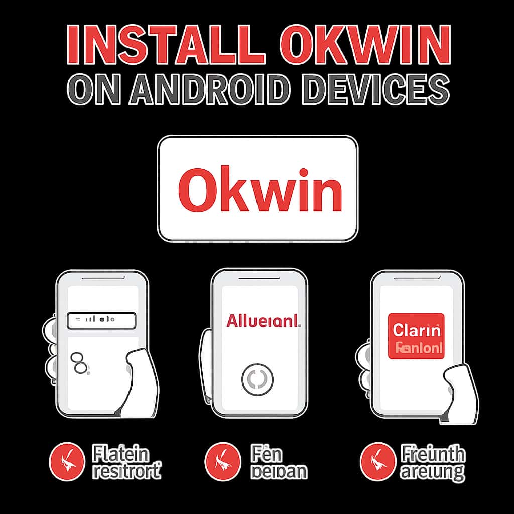 Diagram illustrating the steps to install Okwin on Android devices.