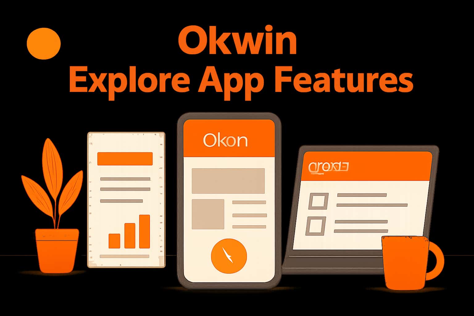 A visual representation focusing on the features of the Okwin app.