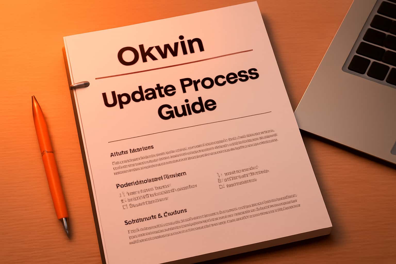 Informational scene depicting the Okwin Update Process Guide.