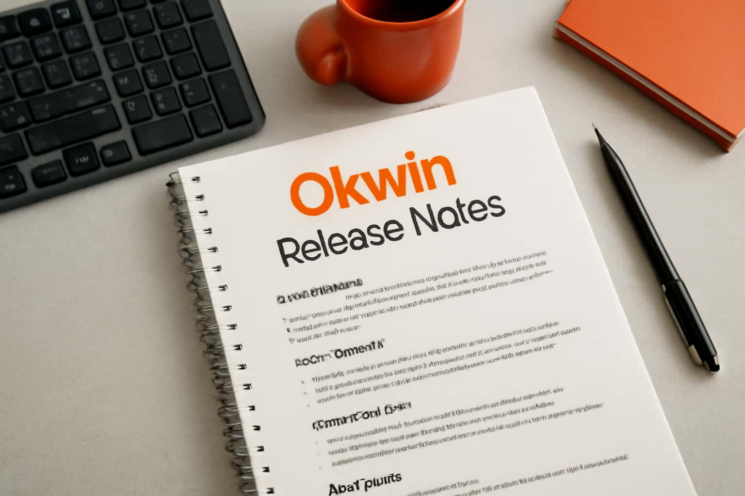 An informational graphic showcasing Okwin Release Notes with clear text.