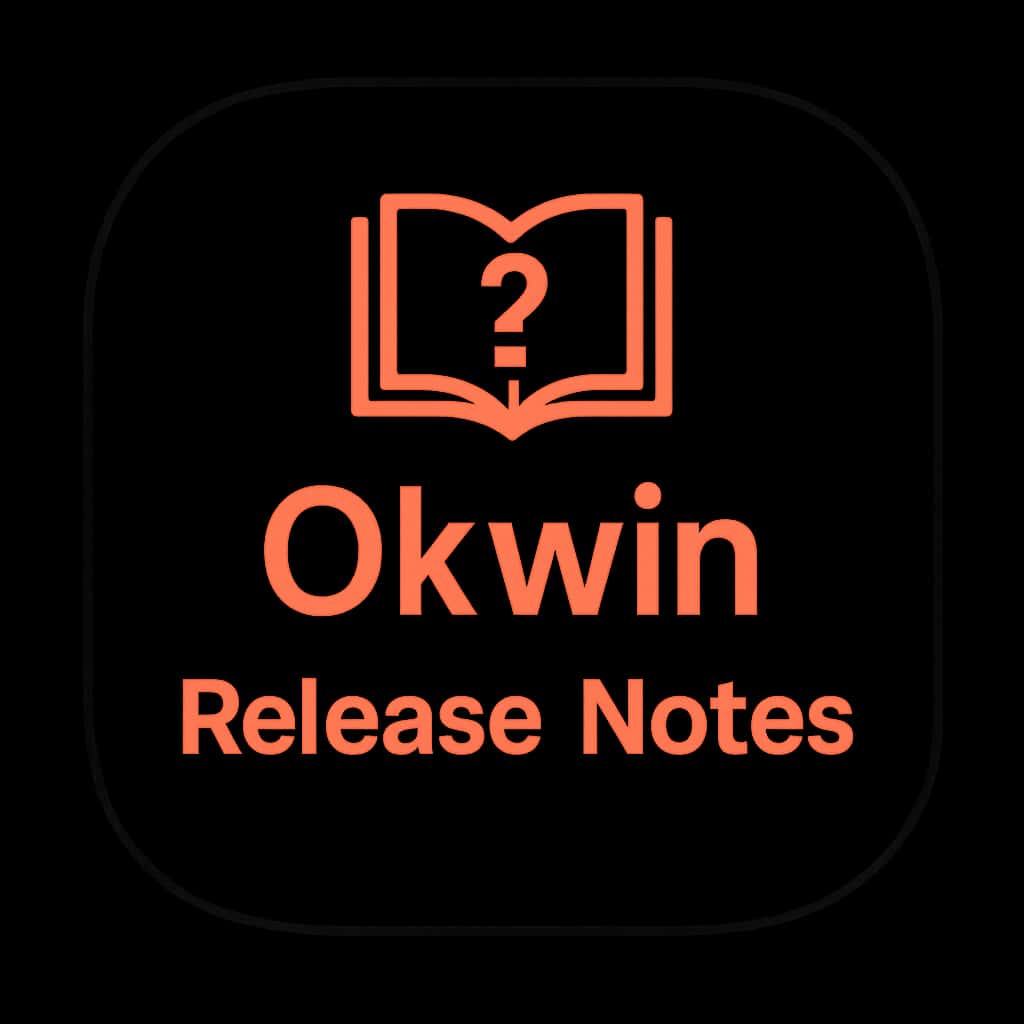 An icon representing Okwin Release Notes with clear branding.