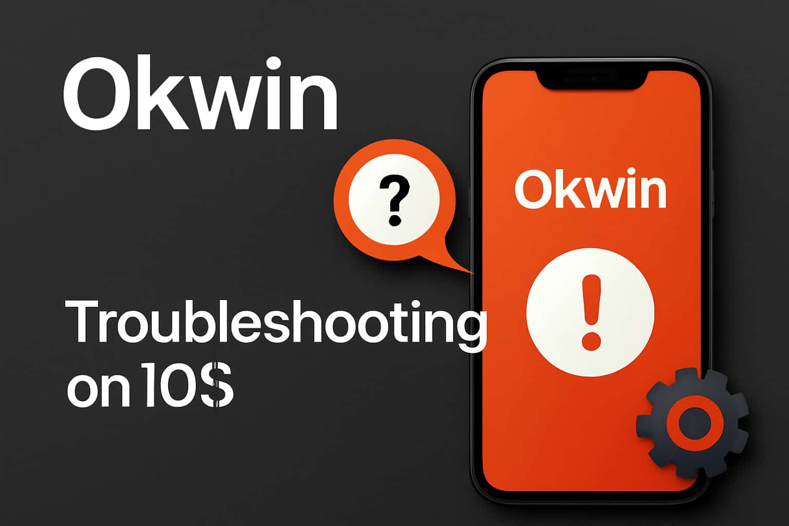 An informative scene depicting Okwin troubleshooting steps for iOS devices.